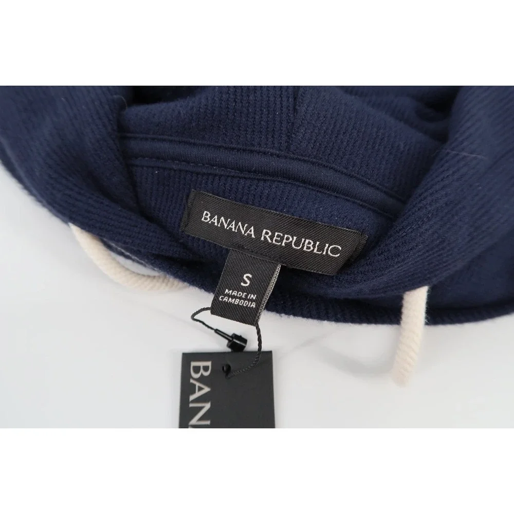 Banana Republic Hoodie Mens Small Navy Brushed Waffle Knit Contrast Pullover NEW